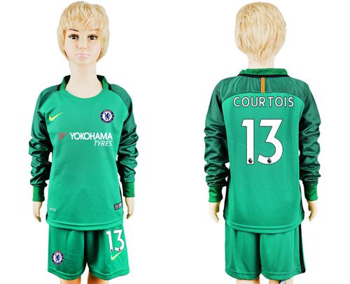 Chelsea #13 Courtois Green Goalkeeper Long Sleeves Kid Soccer Club Jersey